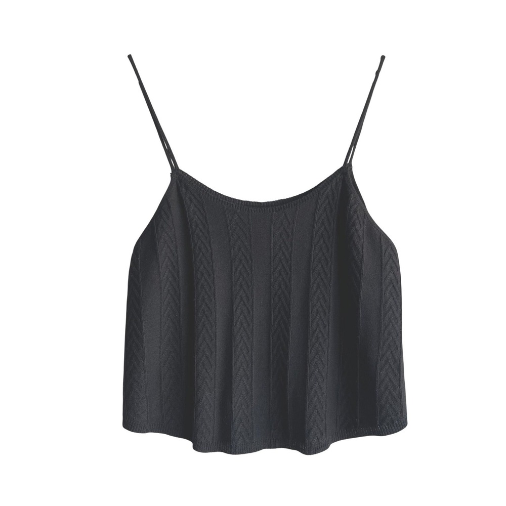 Anthropologie Black Chevron Cable Knit Camisole Spaghetti Strap Tank Top Size M